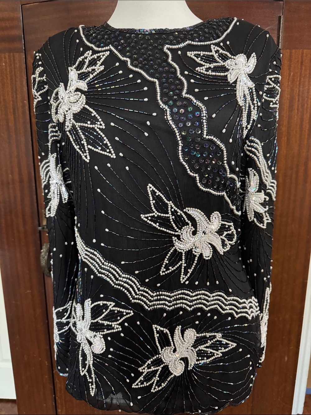Vintage Black Silk Beaded Evening Top